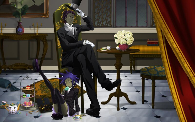 Two Anime Characters in a Room — Black, Dramatic