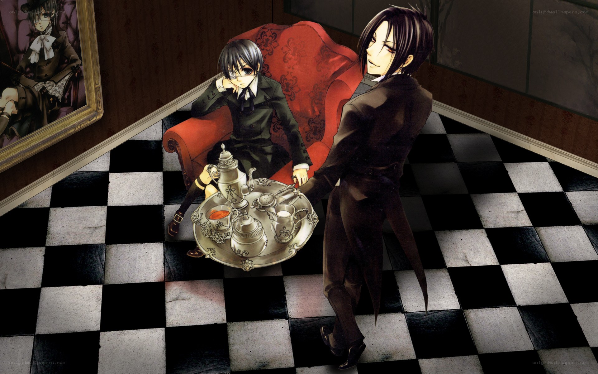 Two anime characters in a room