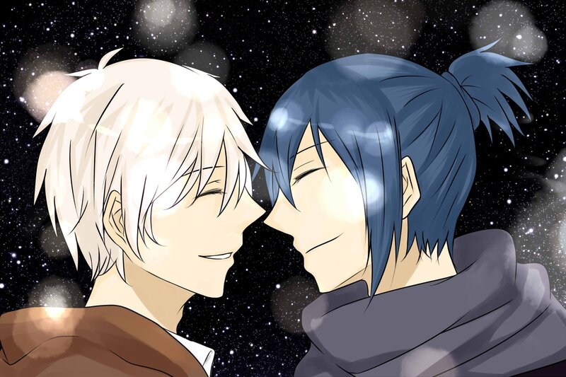 Two anime characters in a starry sky