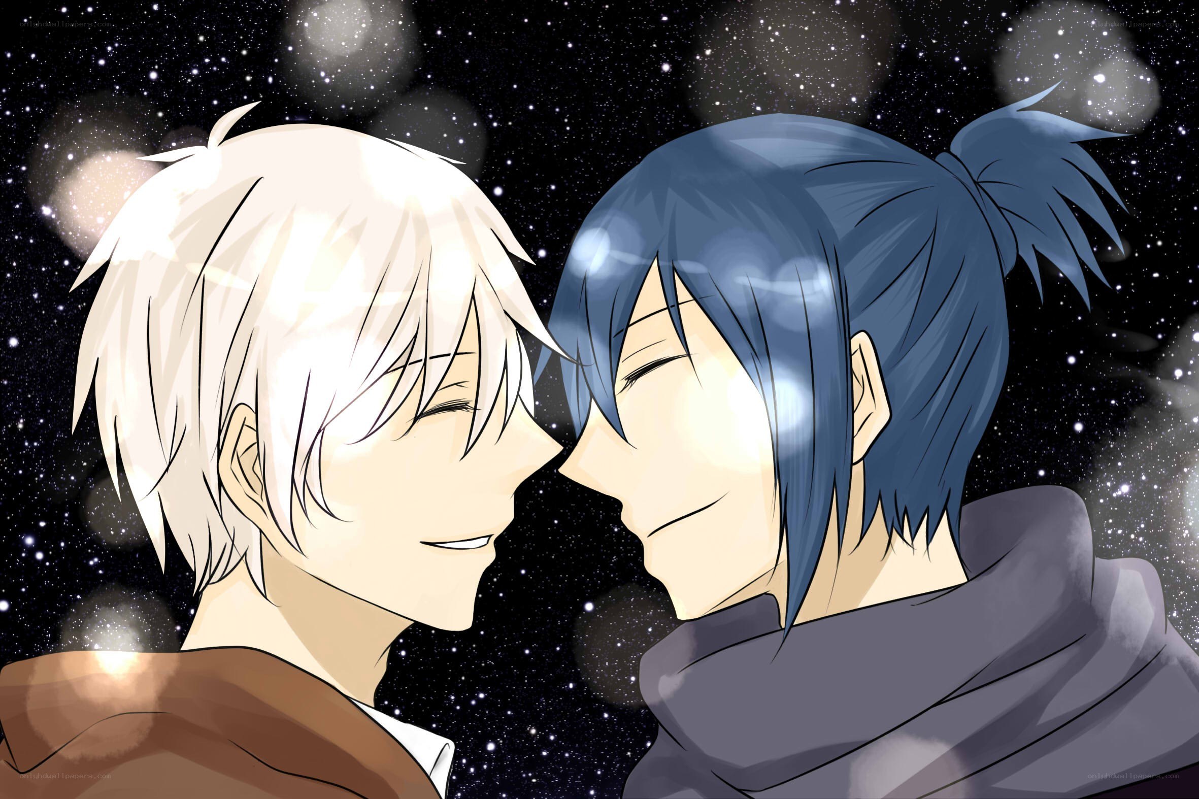 Two anime characters in a starry sky
