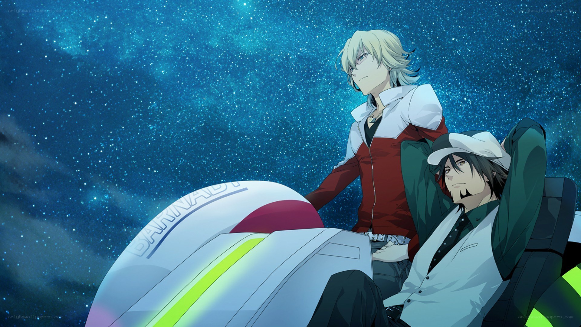 Two anime characters in a starry sky