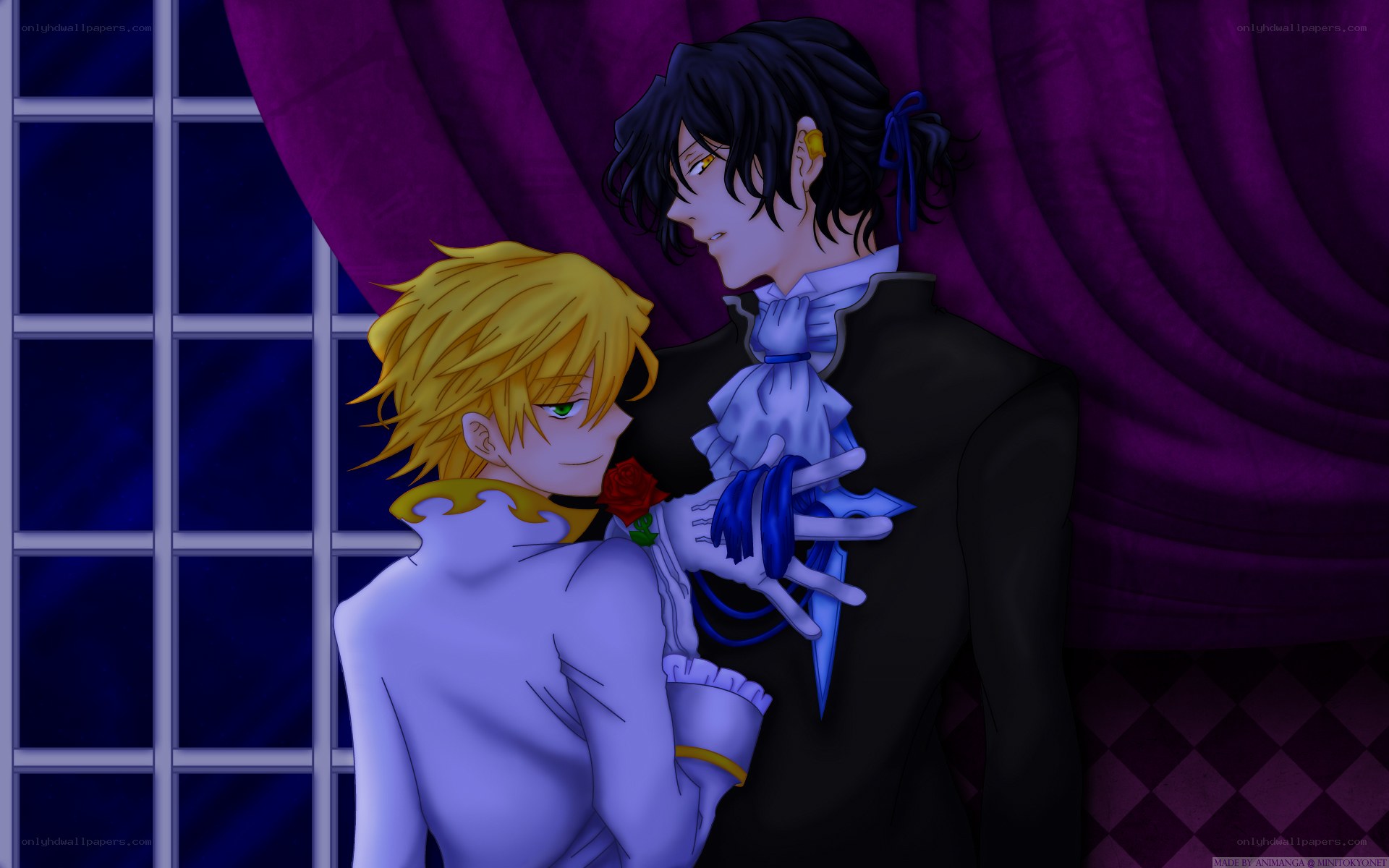 Two anime characters in a tender moment