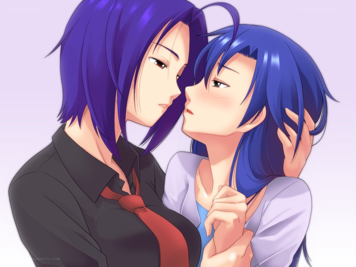 Two anime characters in a tender moment