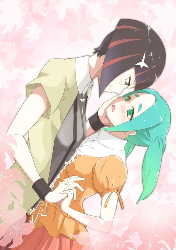 Two anime characters in a tender moment
