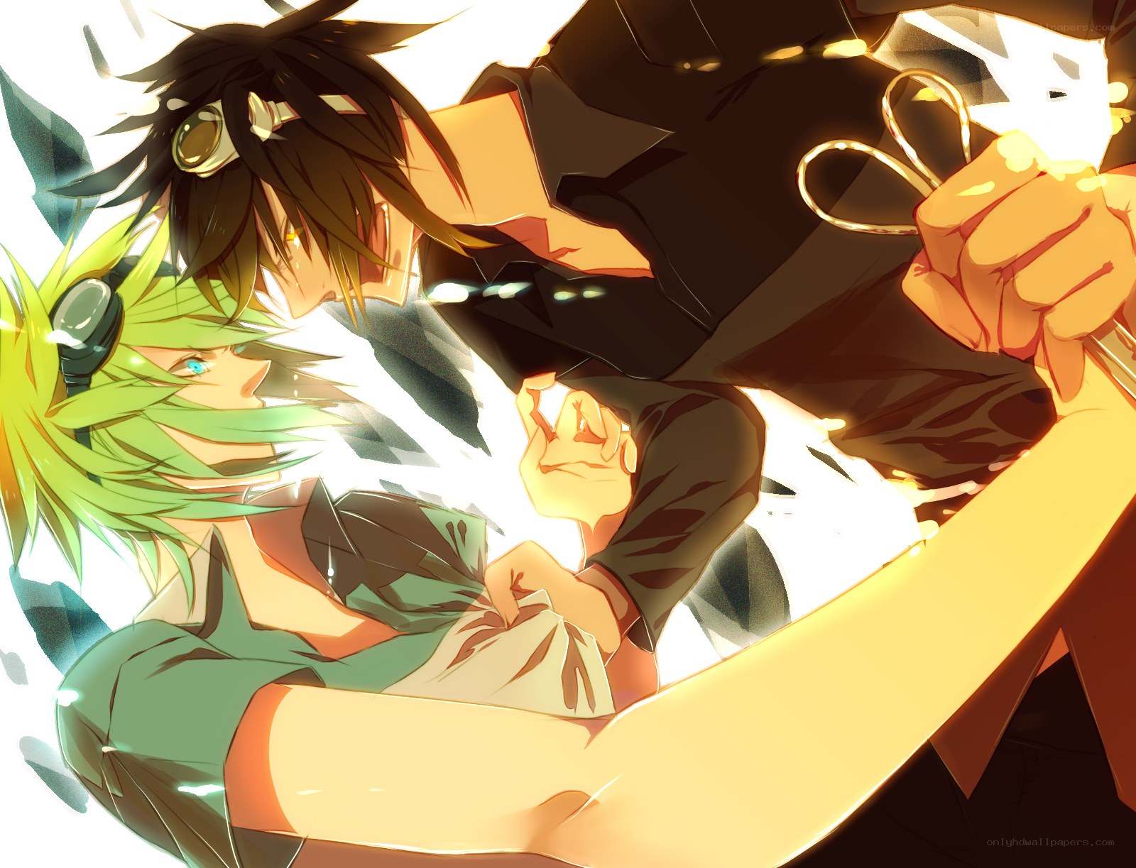 Two anime characters in a tense moment