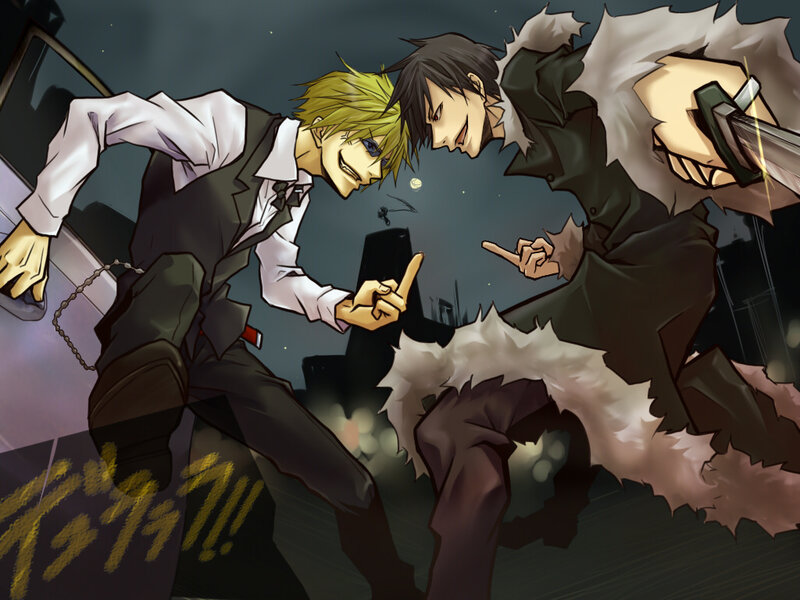 Two anime characters in a tense standoff