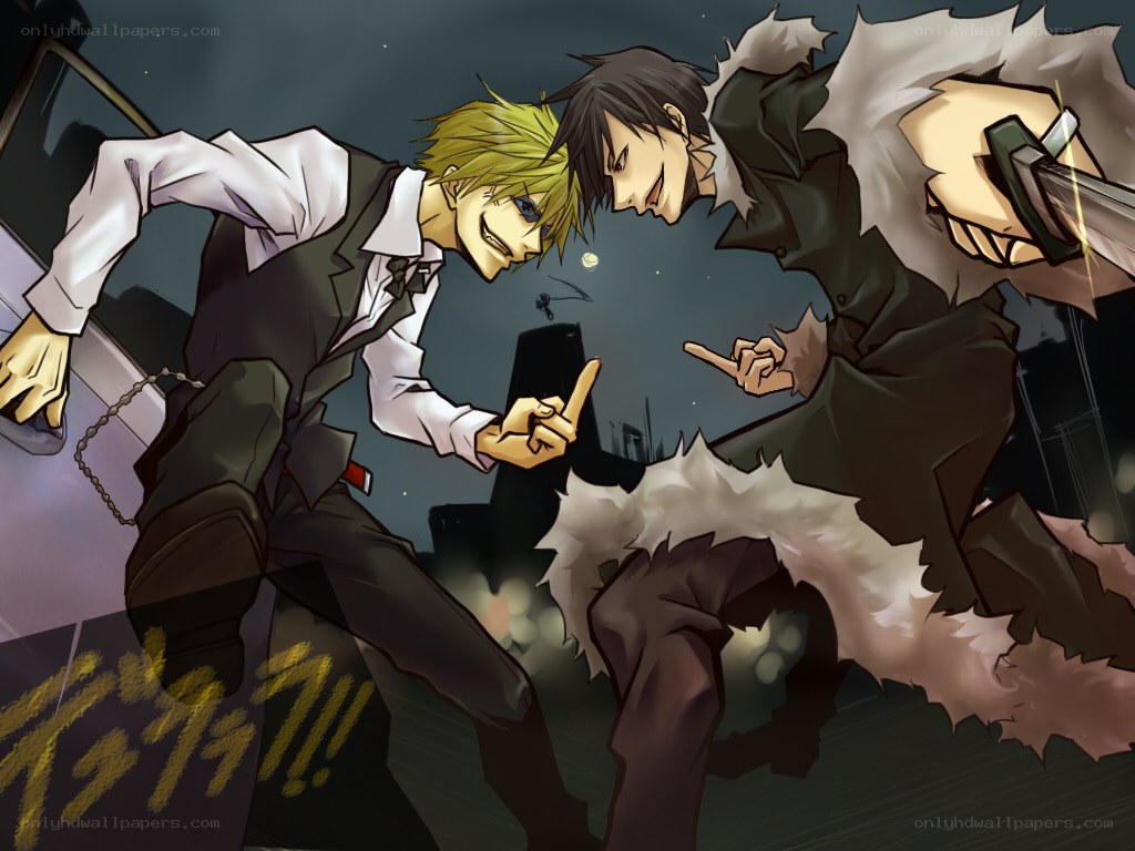 Two anime characters in a tense standoff