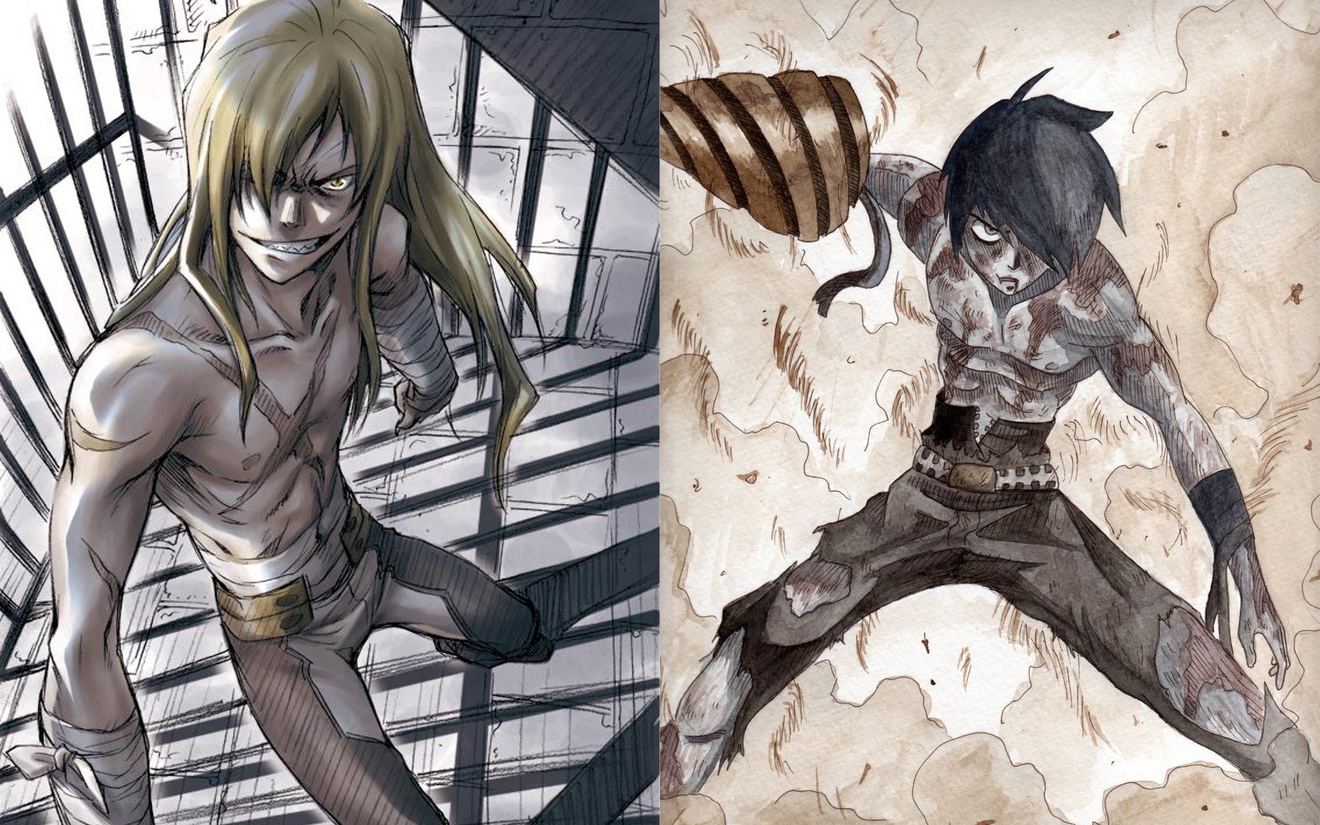 Two anime characters in action