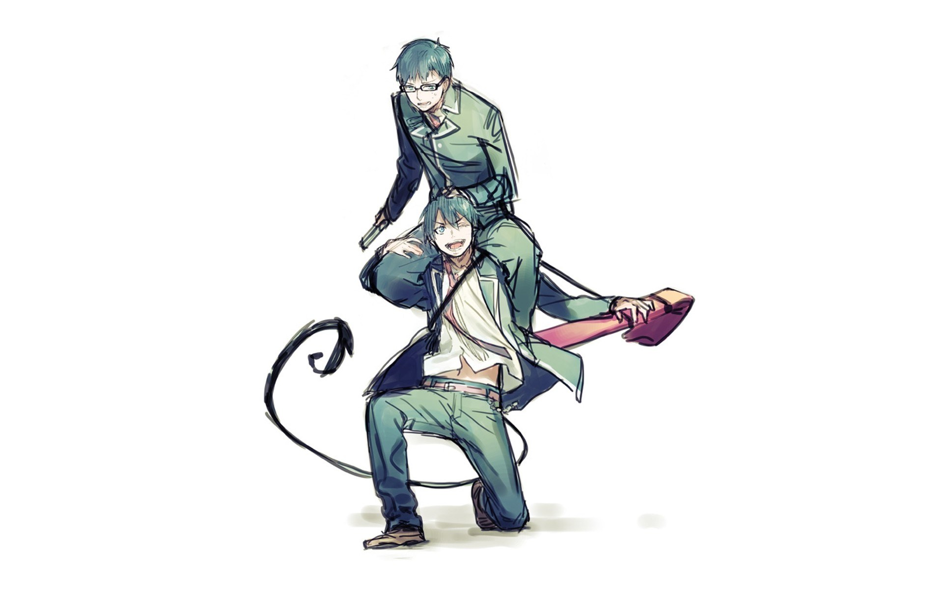 Two anime characters in action