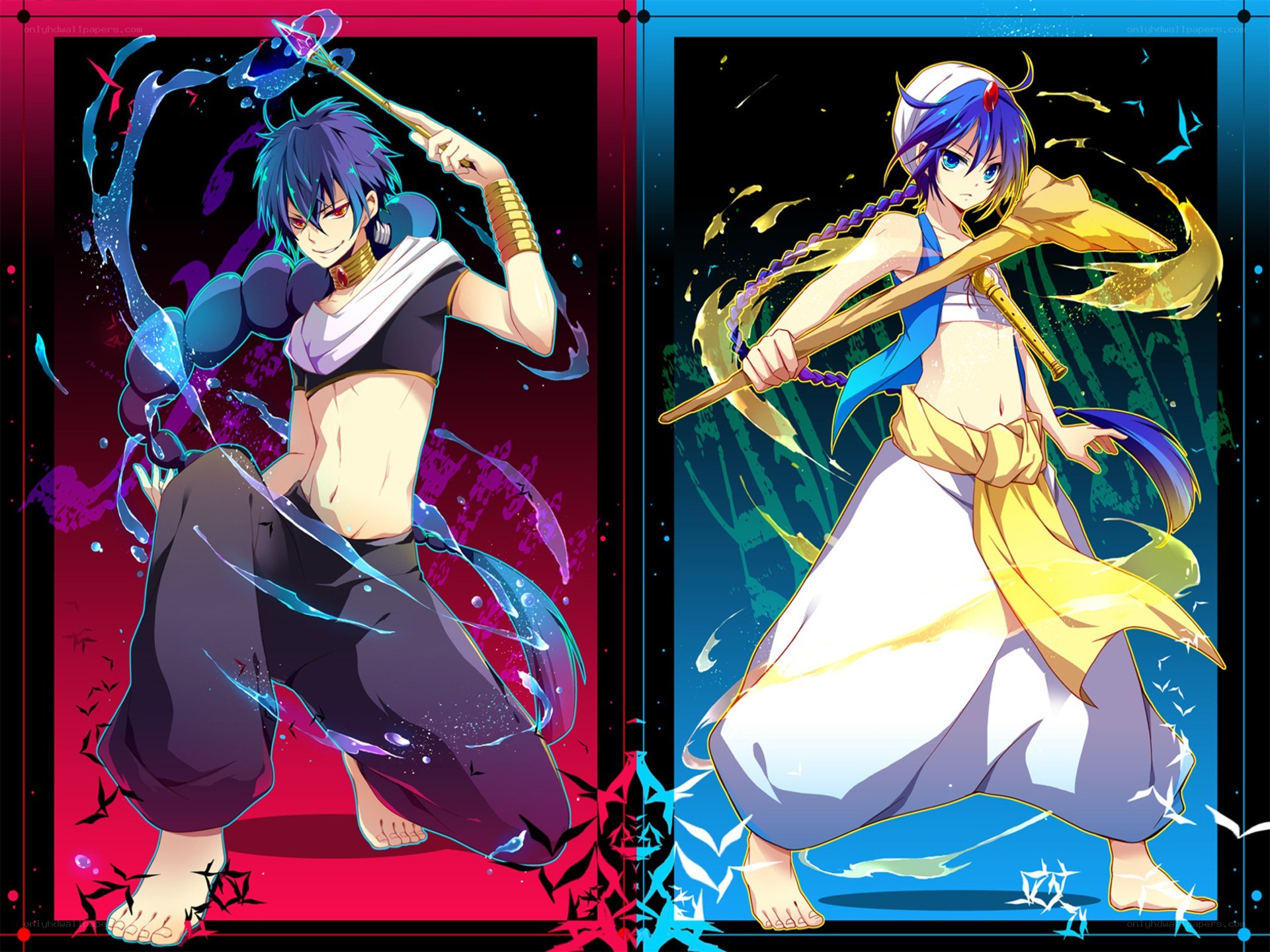 Two anime characters in action