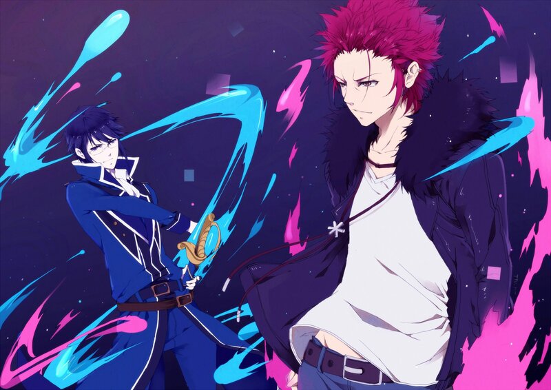 Two anime characters in action