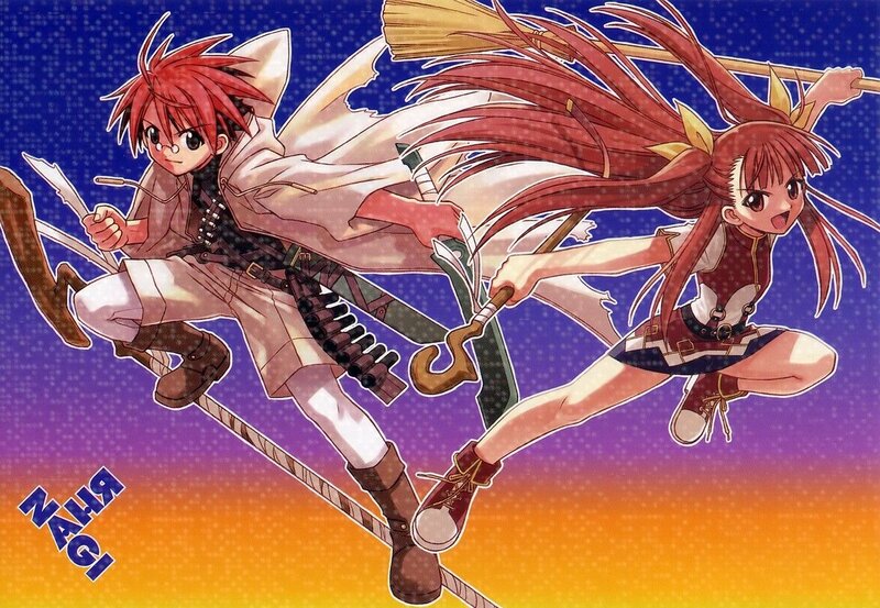 Two anime characters in action