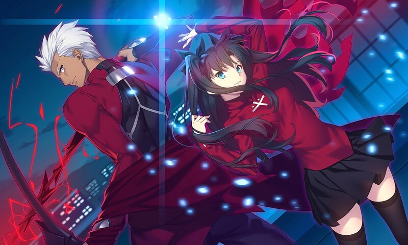 Two Anime Characters in Action — Blue, Dramatic, Night, Red and Black Clothing