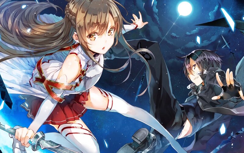 Two Anime Characters in Action — Blue, Dramatic, Night, Sword