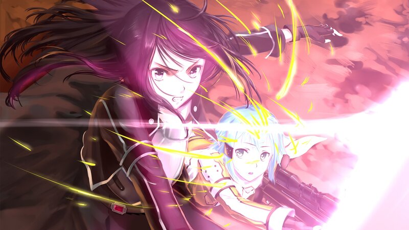 Two Anime Characters in Action — Purple, Dramatic, Intense