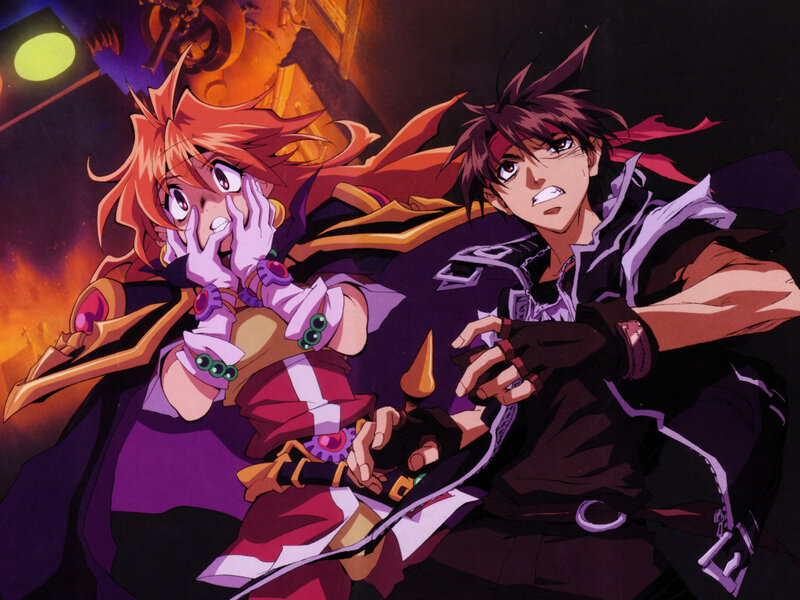 Two Anime Characters in Action — Purple