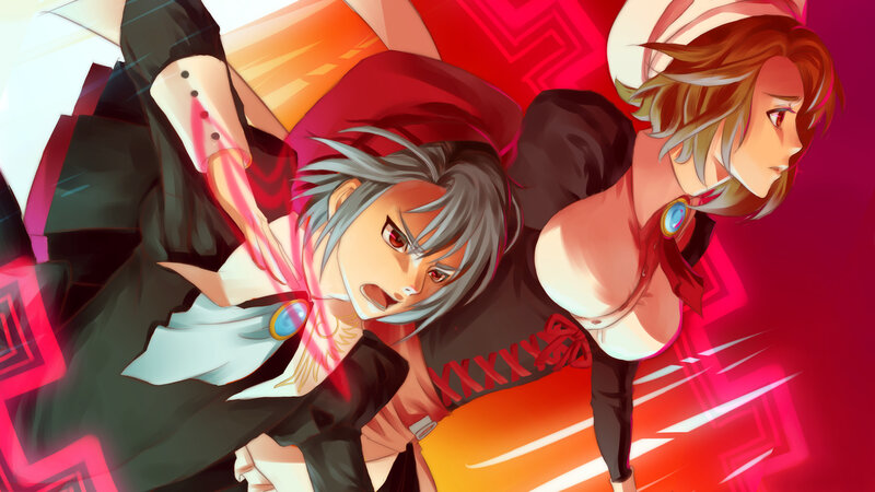 Two Anime Characters in Action — Red, Dramatic
