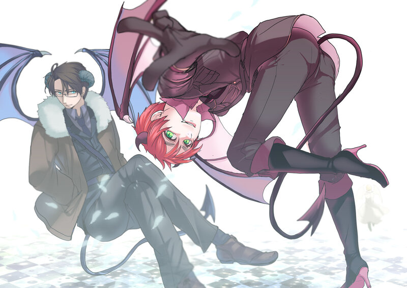 Two Anime Characters in Action — Red, Dramatic, Wings