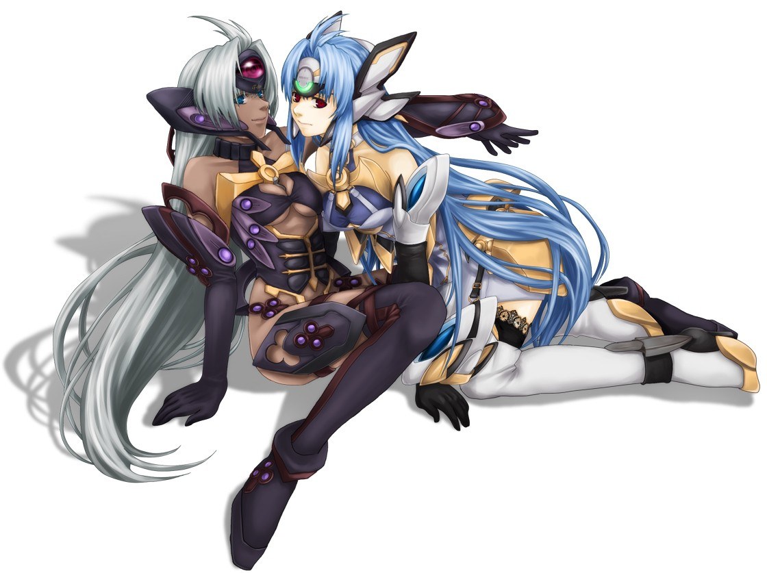 two anime characters in armor