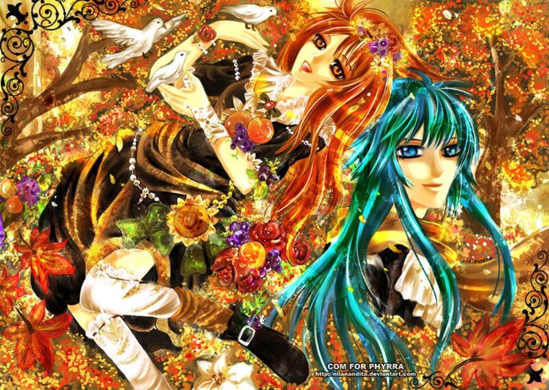 Two Anime Characters in Autumn