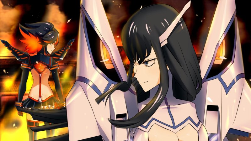 Two Anime Characters in Battle — Black, Dramatic, Fire