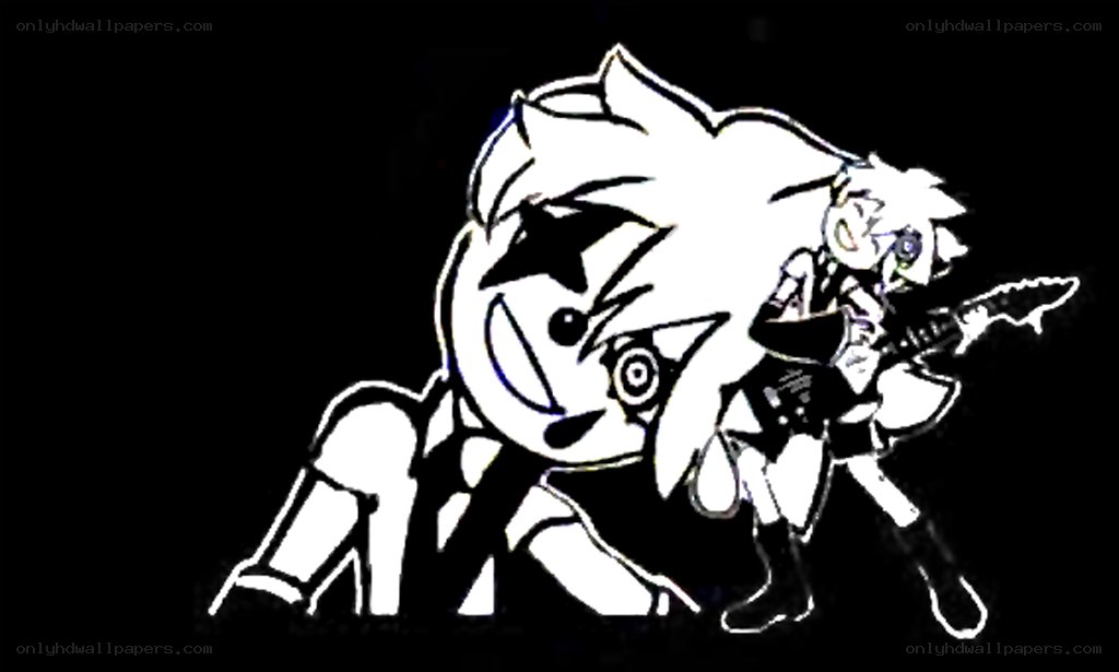 two anime characters in black and white