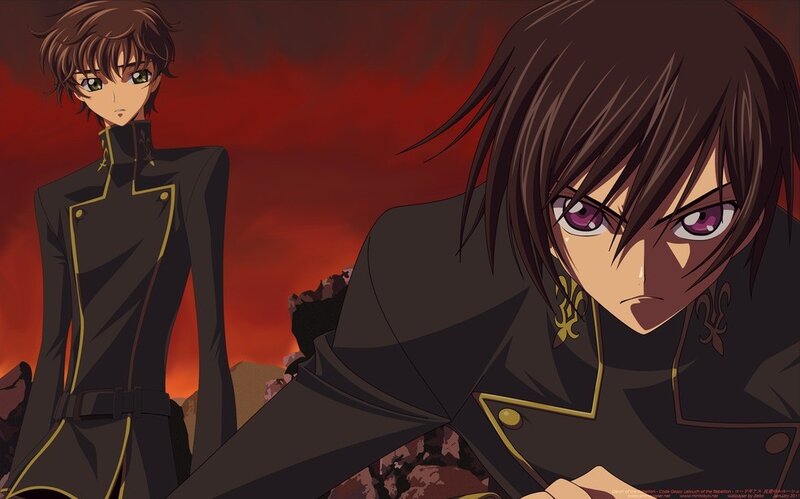 Two anime characters in black uniforms