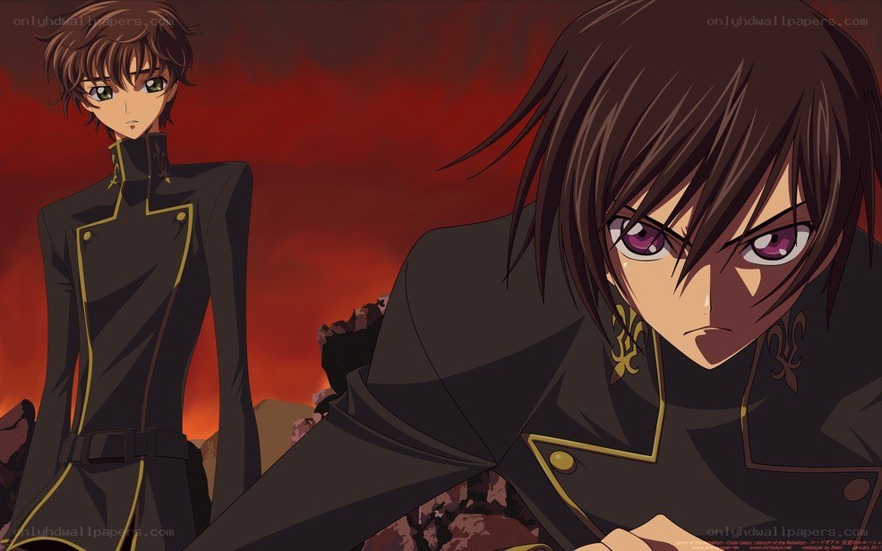Two anime characters in black uniforms