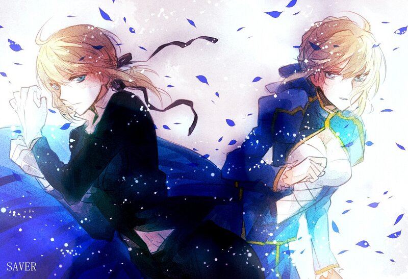 Two anime characters in blue