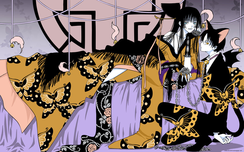 Two anime characters in butterfly-themed attire