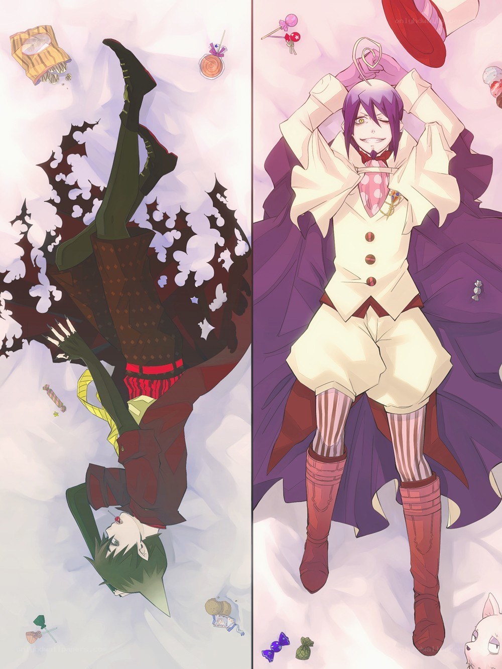 Two anime characters in candy-themed scene