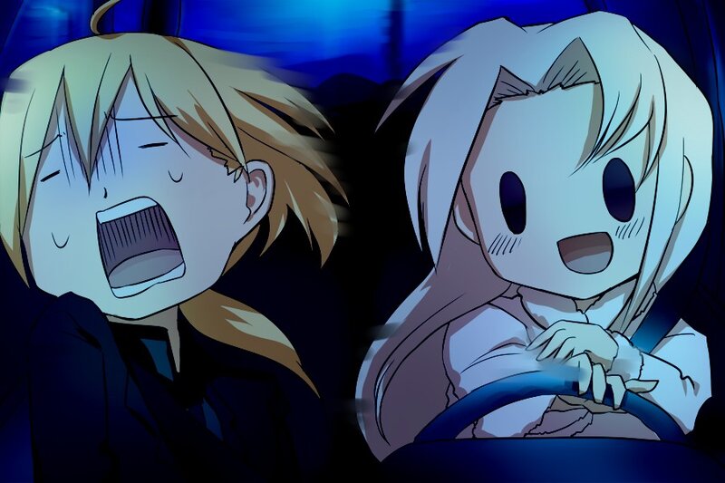 Two Anime Characters in Car
