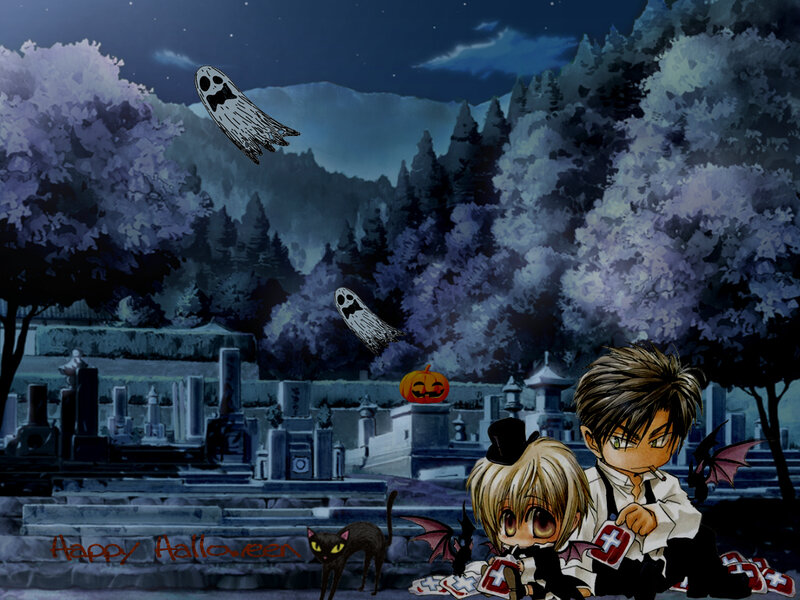 Two Anime Characters in Cemetery