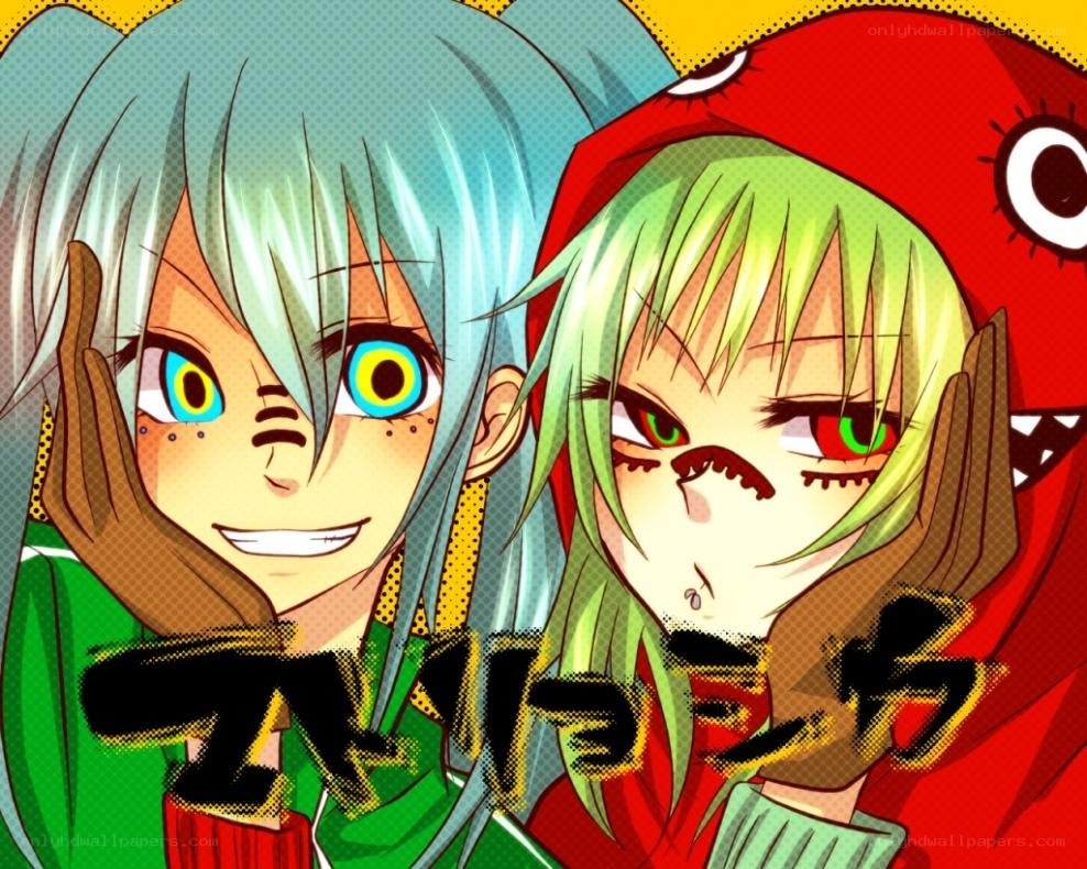 Two anime characters in colorful outfits