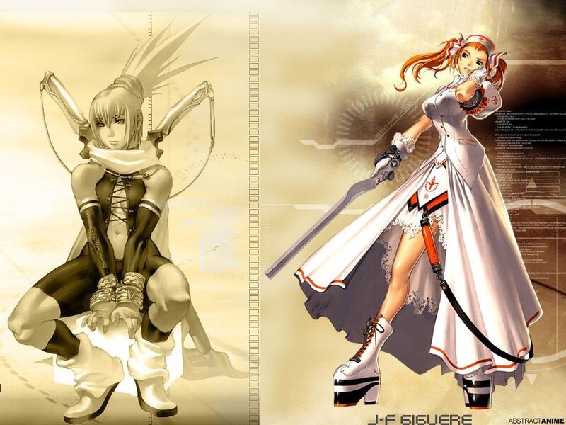 Two anime characters in combat attire