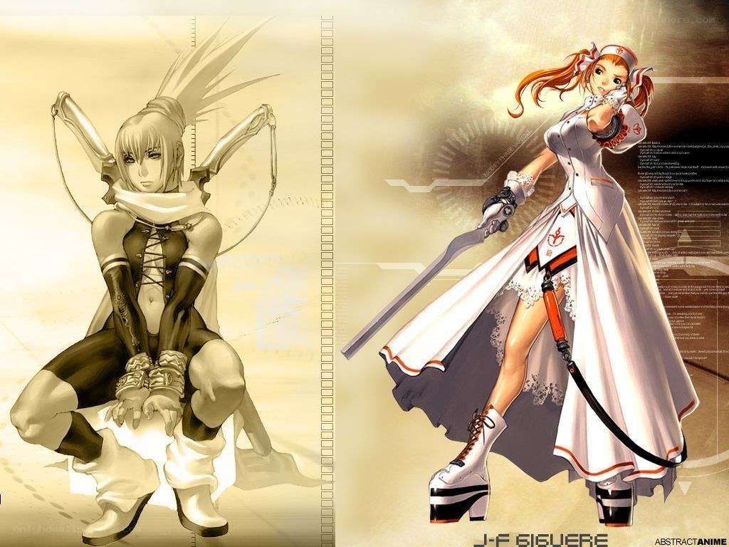 Two anime characters in combat attire