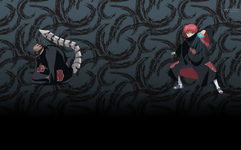 Two Anime Characters in Combat — Black, Dramatic, Akatsuki Cloaks