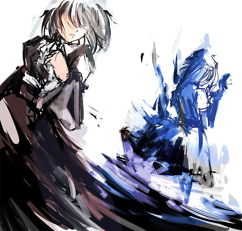 Two Anime Characters in Combat — Blue, Dramatic