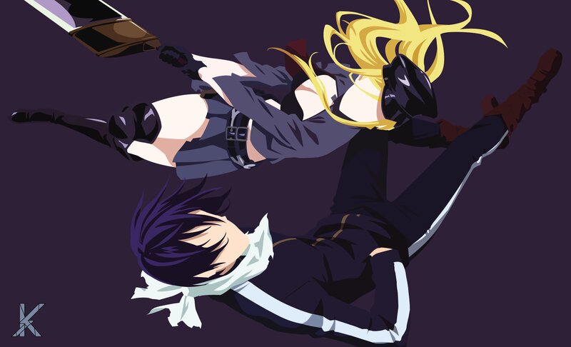 Two Anime Characters in Combat — Purple, Dramatic, Night, Sword
