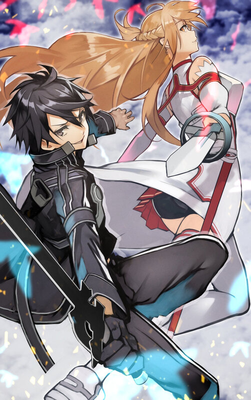 Two Anime Characters in Combat — White, Dramatic, Sword, Long Hair