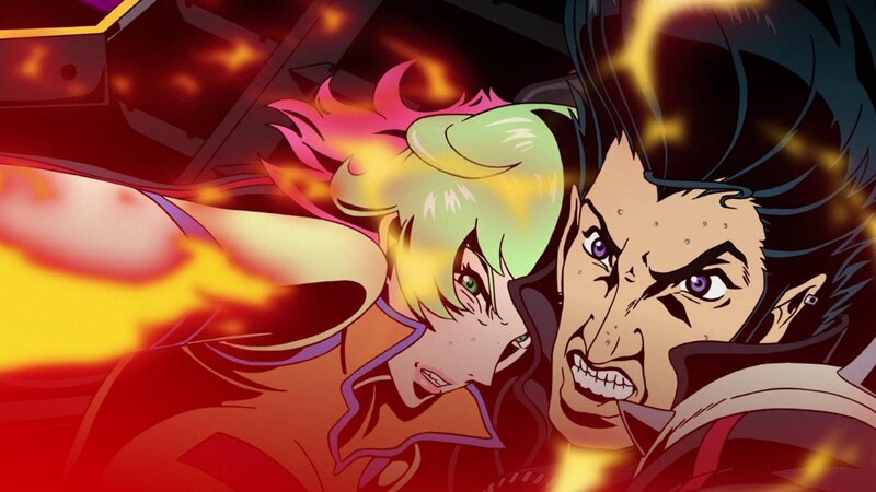 Two Anime Characters in Conflict — Red, Dramatic, Fire