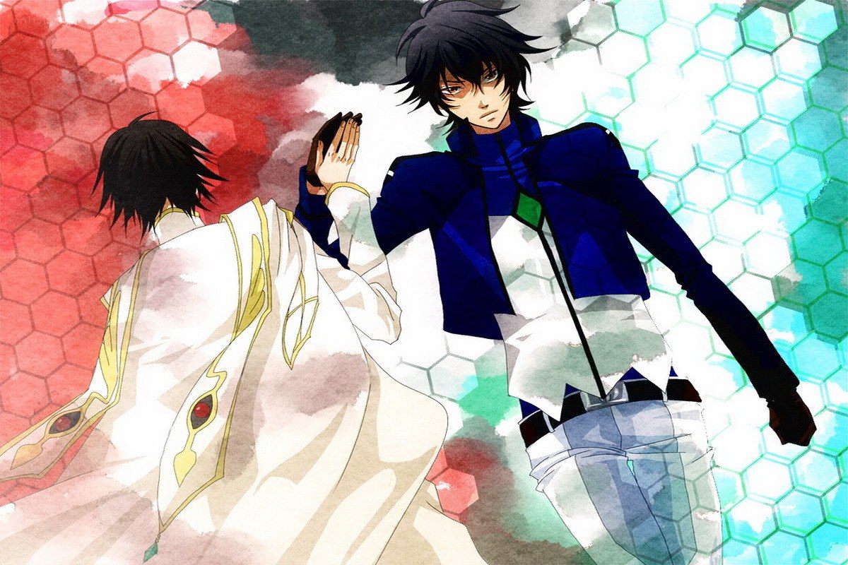 Two anime characters in contrasting attire