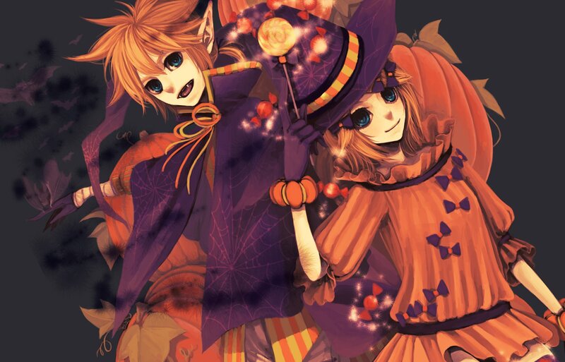 Two Anime Characters in Costumes — Purple
