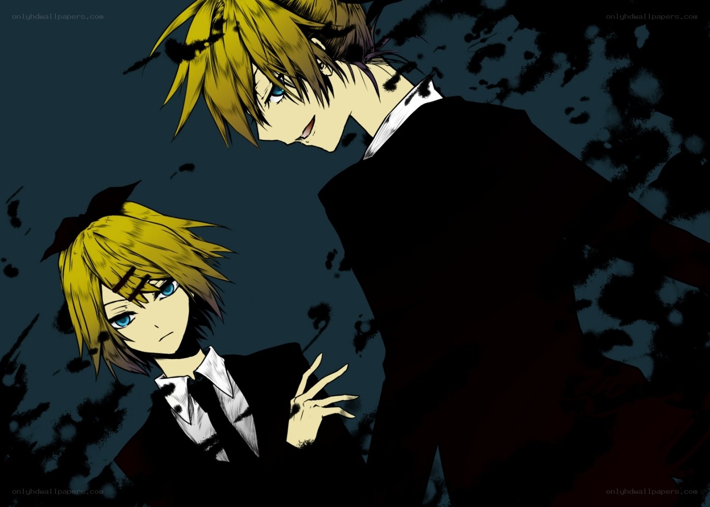 Two anime characters in dark setting