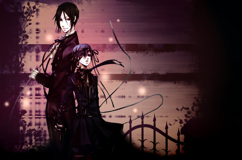 Two anime characters in dark suits