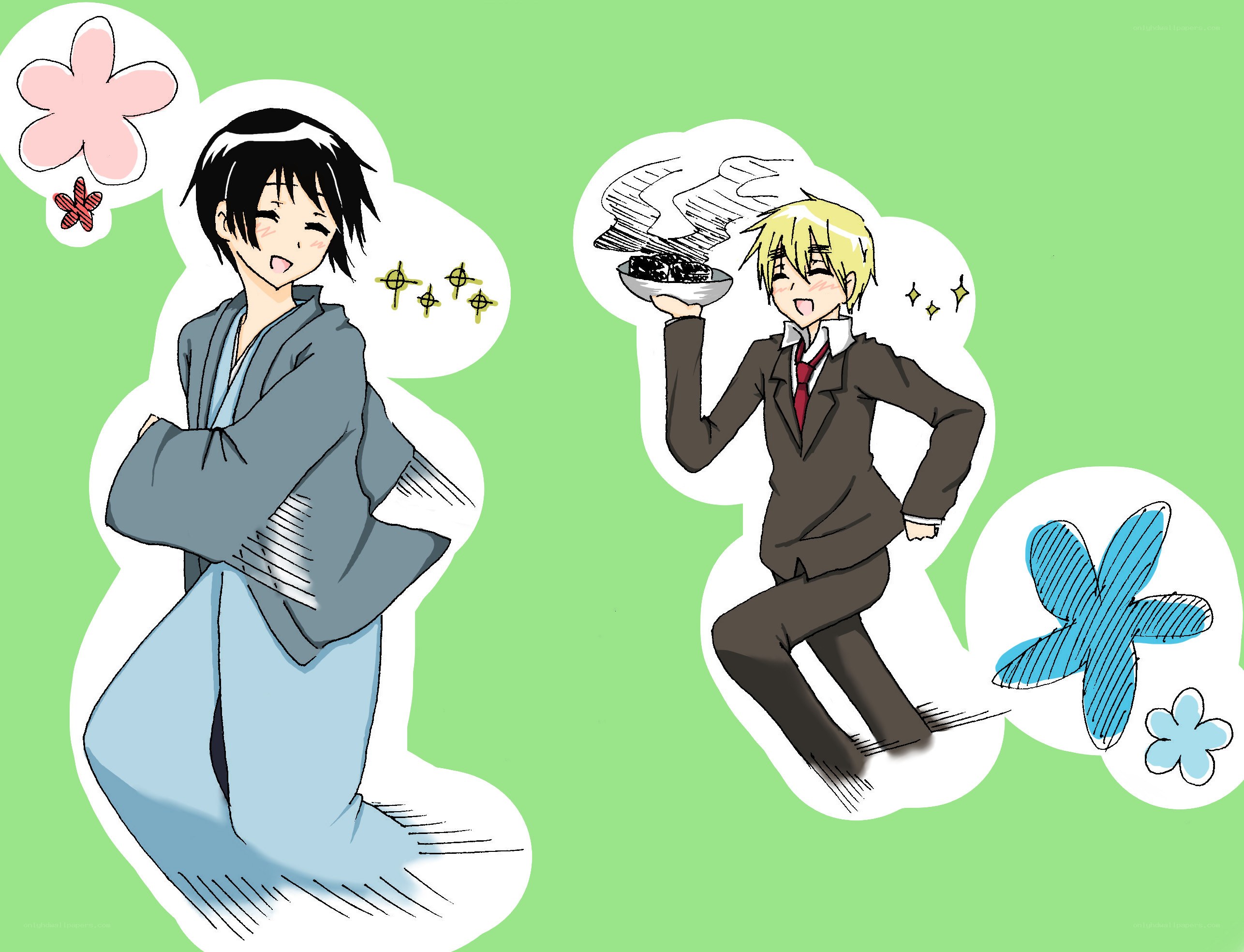 Two anime characters in different outfits