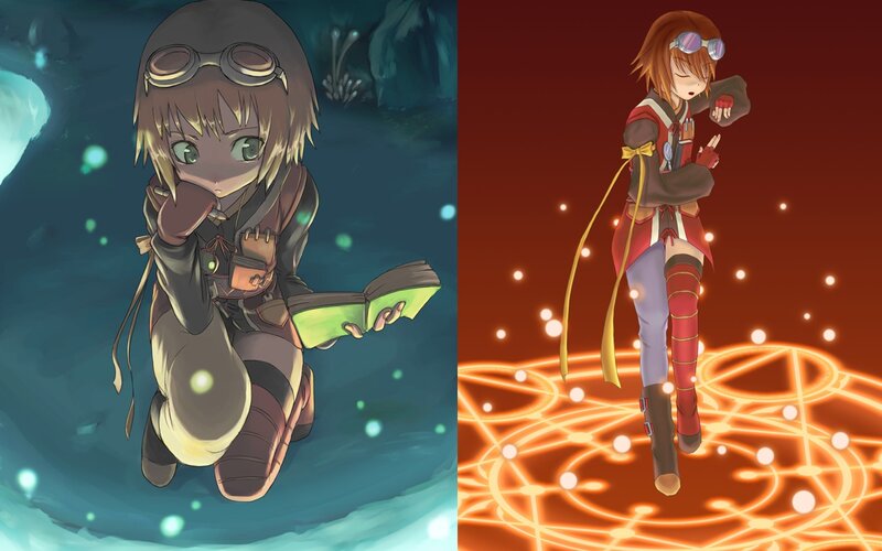 Two anime characters in different settings