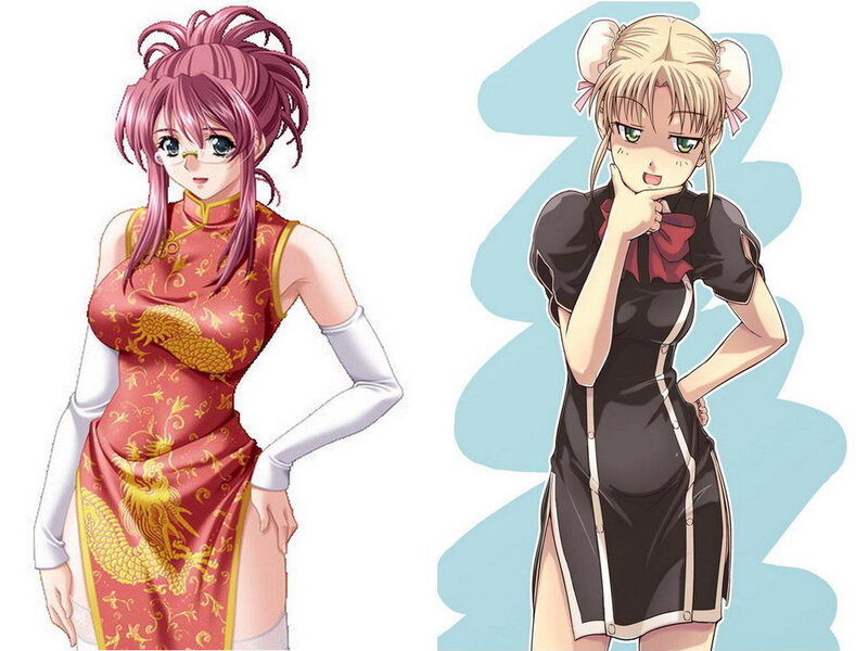 Two anime characters in dresses