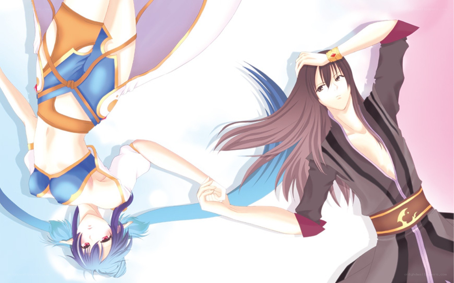 Two anime characters in dynamic pose