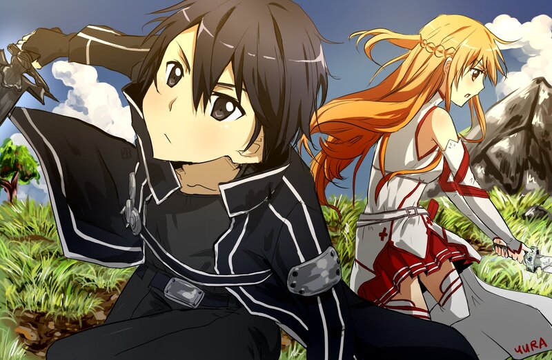 Two Anime Characters in Field — Black